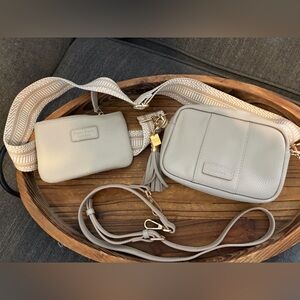 Stone Pom Pom London mini Crossbody Bag Set. Comes with 2 straps and coin purse